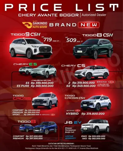 Pricelist Harga Chery petojoselatan 2025